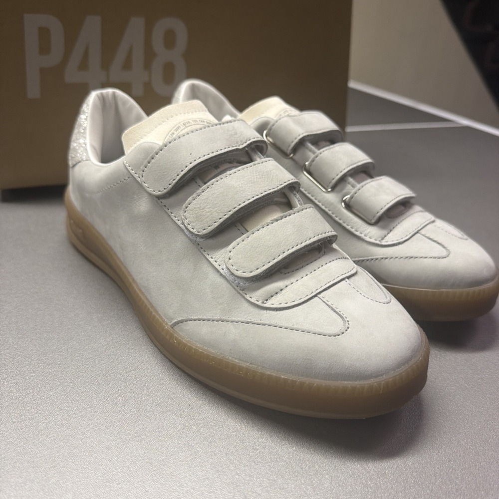 P448 John Recycled Leather Triple Strap Grey Shoes Gum Sole Women's 7/38 NWB